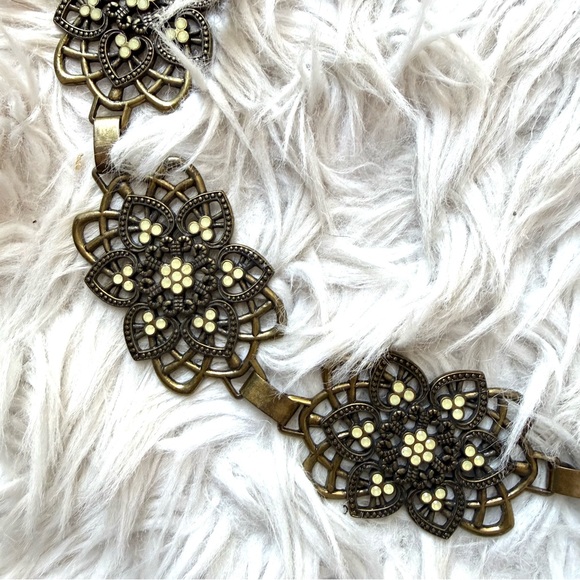 Vintage 80s Boho Cabochon Chain Waist Hip Belt Antique Gold Adjustable OS main image 10